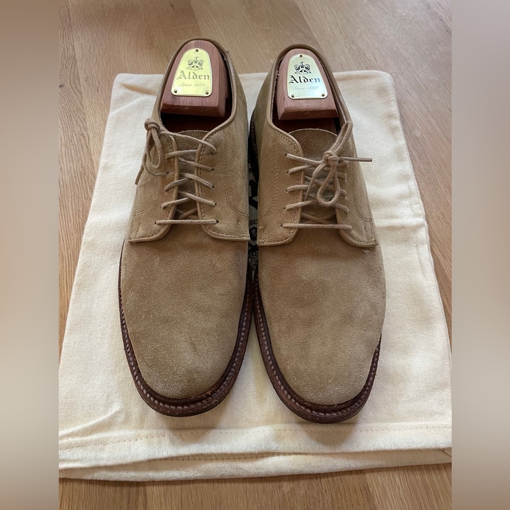 Alden Men's Unlined Suede Plain Toe Blucher Size 10 (Tan Suede) 29332F